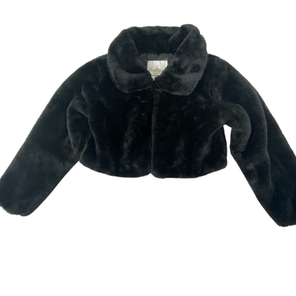 Rare Editions Collared Faux Fur Jacket Toddler Girls Size 5 Black Long‎ Sleeve